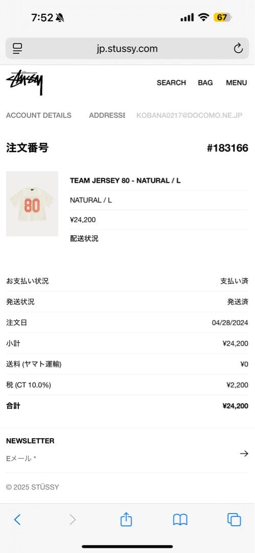 最終値下　stussy TEAM JERSEY 80 NATURAL Lサイズ