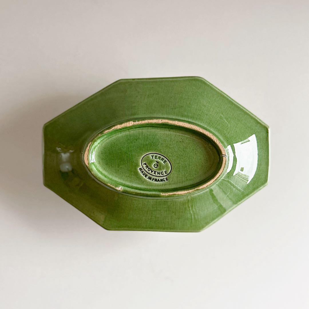 オクトゴナル ラヴィエ フランス 南仏陶器 緑釉 A