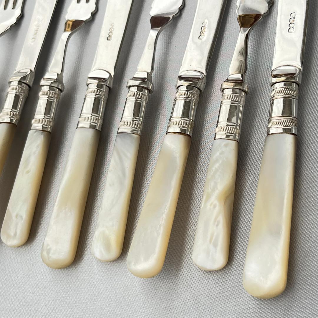 【英国】【白蝶貝】デザート / フルーツセット 12本 マザーオブパール ケース