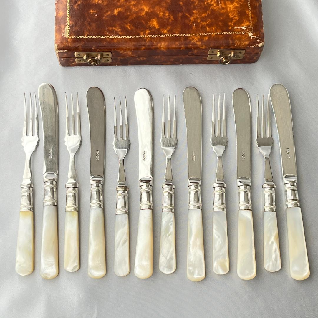 【英国】【白蝶貝】デザート / フルーツセット 12本 マザーオブパール ケース