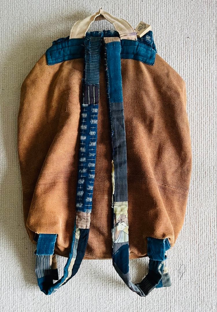 一点物◆柿渋 山葡萄 藍染リュック ハンドメイド 古布パッチワーク◆