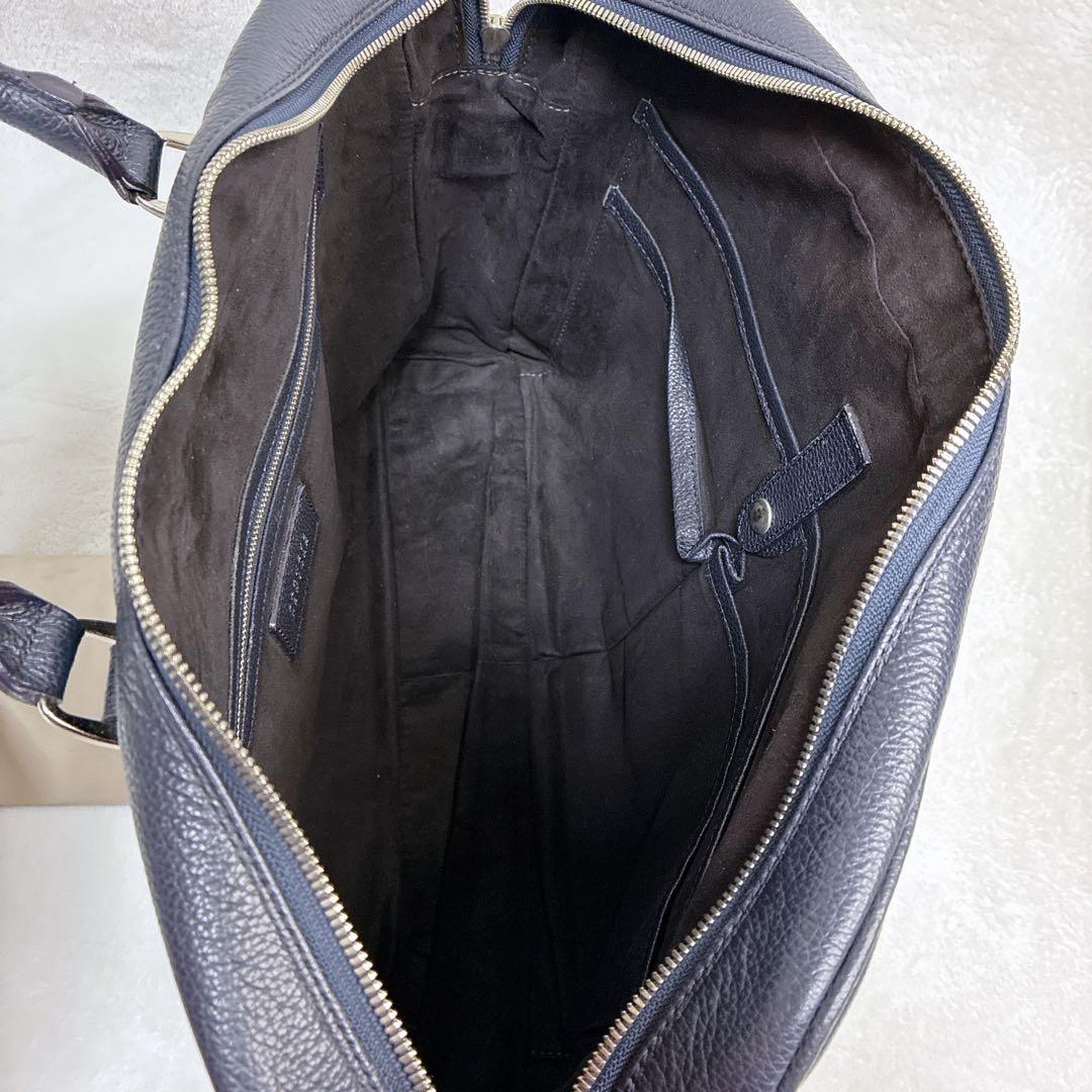 バーニーズニューヨーク ビジネスバッグ 2way レザー A4 ネイビー　シボ革