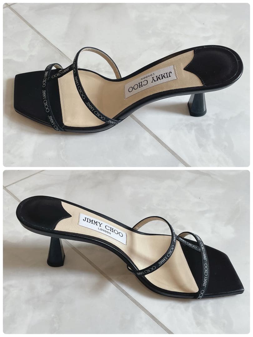 美品! JIMMY CHOO ジミーチュウ ロゴ ミュール サンダル 黒 24㎝