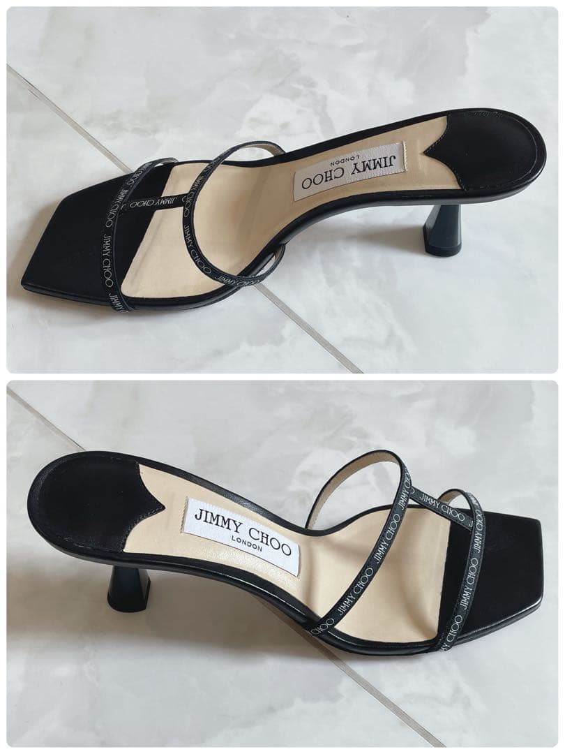 美品! JIMMY CHOO ジミーチュウ ロゴ ミュール サンダル 黒 24㎝