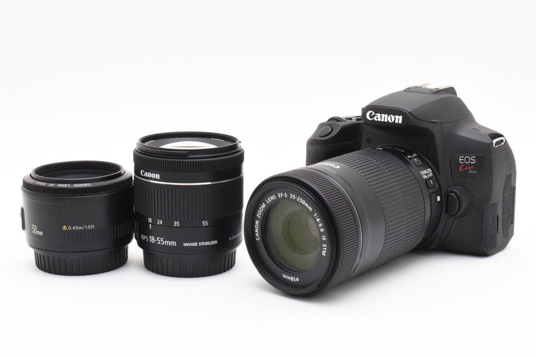 一眼レフカメラcanon kiss x 10i標準&望遠&単焦点レンズセット