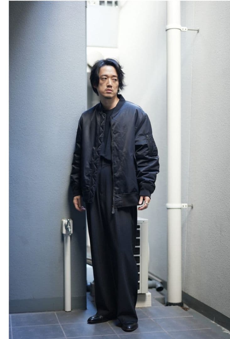 MBハイエンド尾州ウールハイウエストワイドスラックス　ブラック　Mサイズ