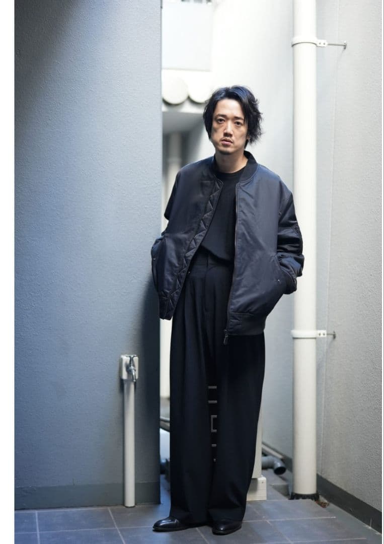 MBハイエンド尾州ウールハイウエストワイドスラックス　ブラック　Mサイズ