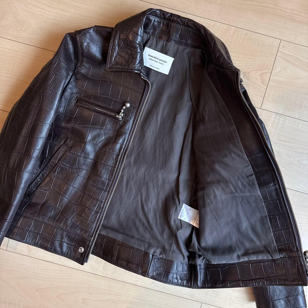 beautiful people モッククロック クロコ型押しレザージャケット