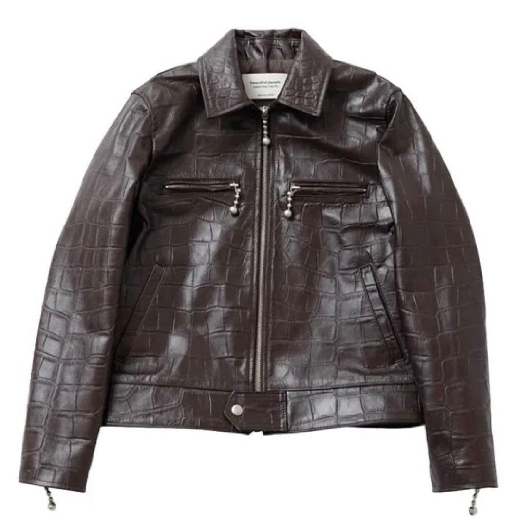 beautiful people モッククロック クロコ型押しレザージャケット