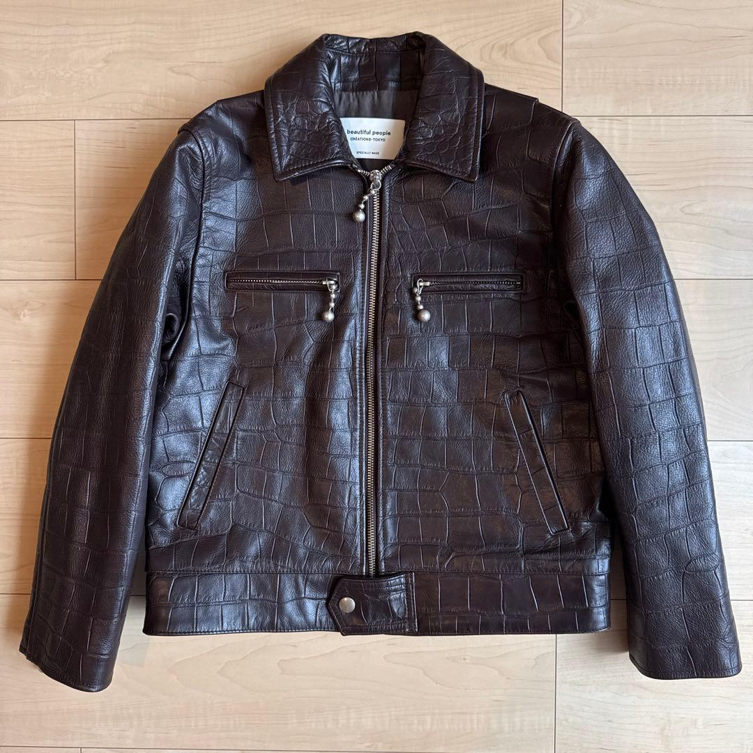 beautiful people モッククロック クロコ型押しレザージャケット
