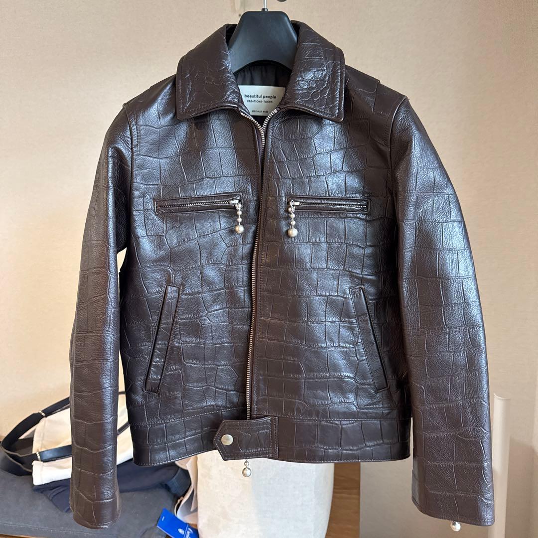 beautiful people モッククロック クロコ型押しレザージャケット