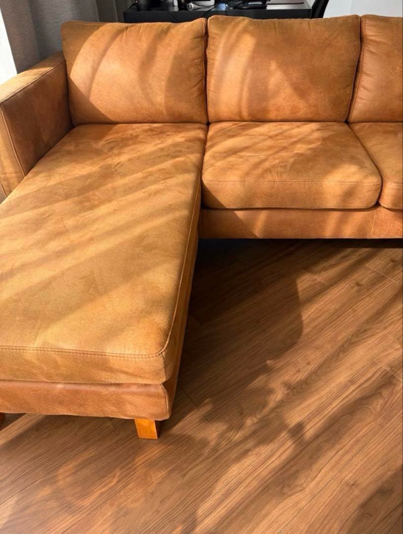 ブラウン コーナーソファ スエード風