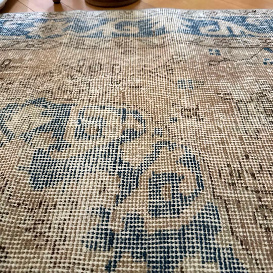 57×106 淡いミルクティー　神秘的ブルー　トルコヴィンテージラグ