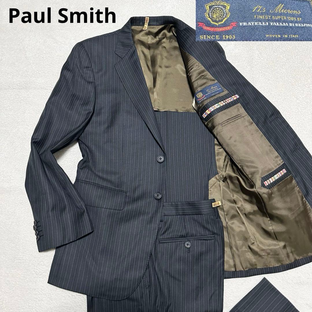 極美品 ポールスミス デルフィノ Super120’s 黒系 スーツ M 109