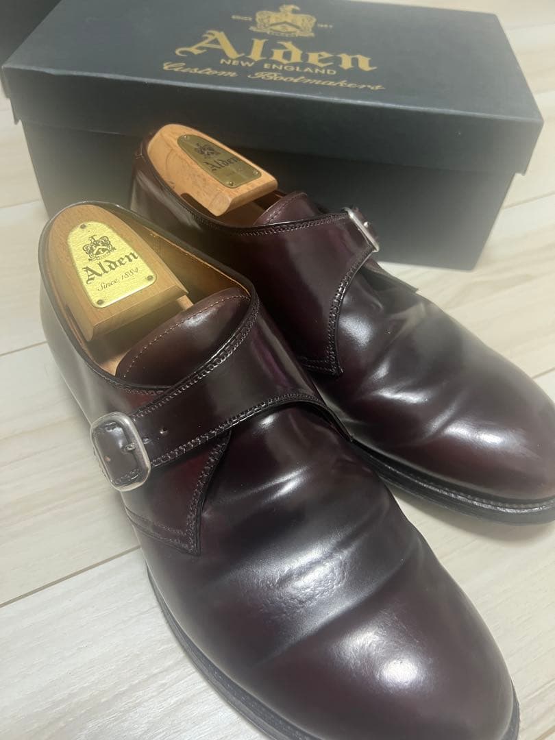 Alden バーガンディ モンクストラップシューズ9 1/2