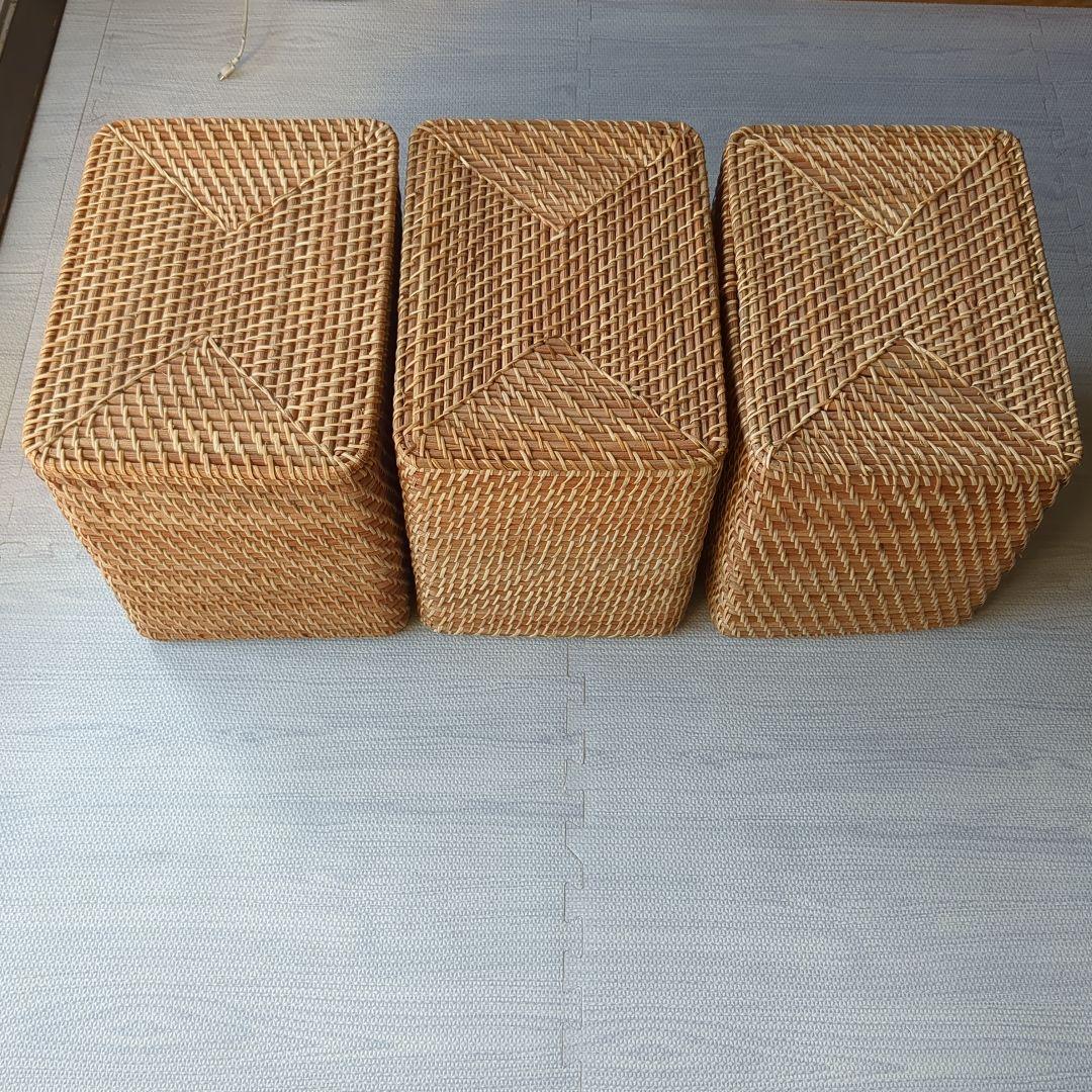 無印良品 重なるラタン長方形バスケット・特大 ３個セット