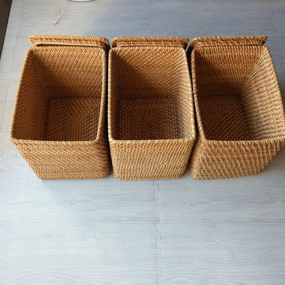 無印良品 重なるラタン長方形バスケット・特大 ３個セット