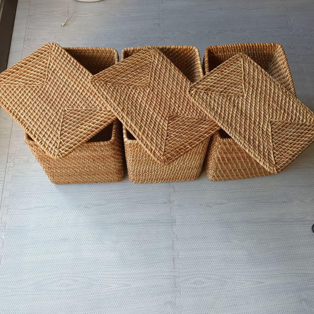 無印良品 重なるラタン長方形バスケット・特大 ３個セット