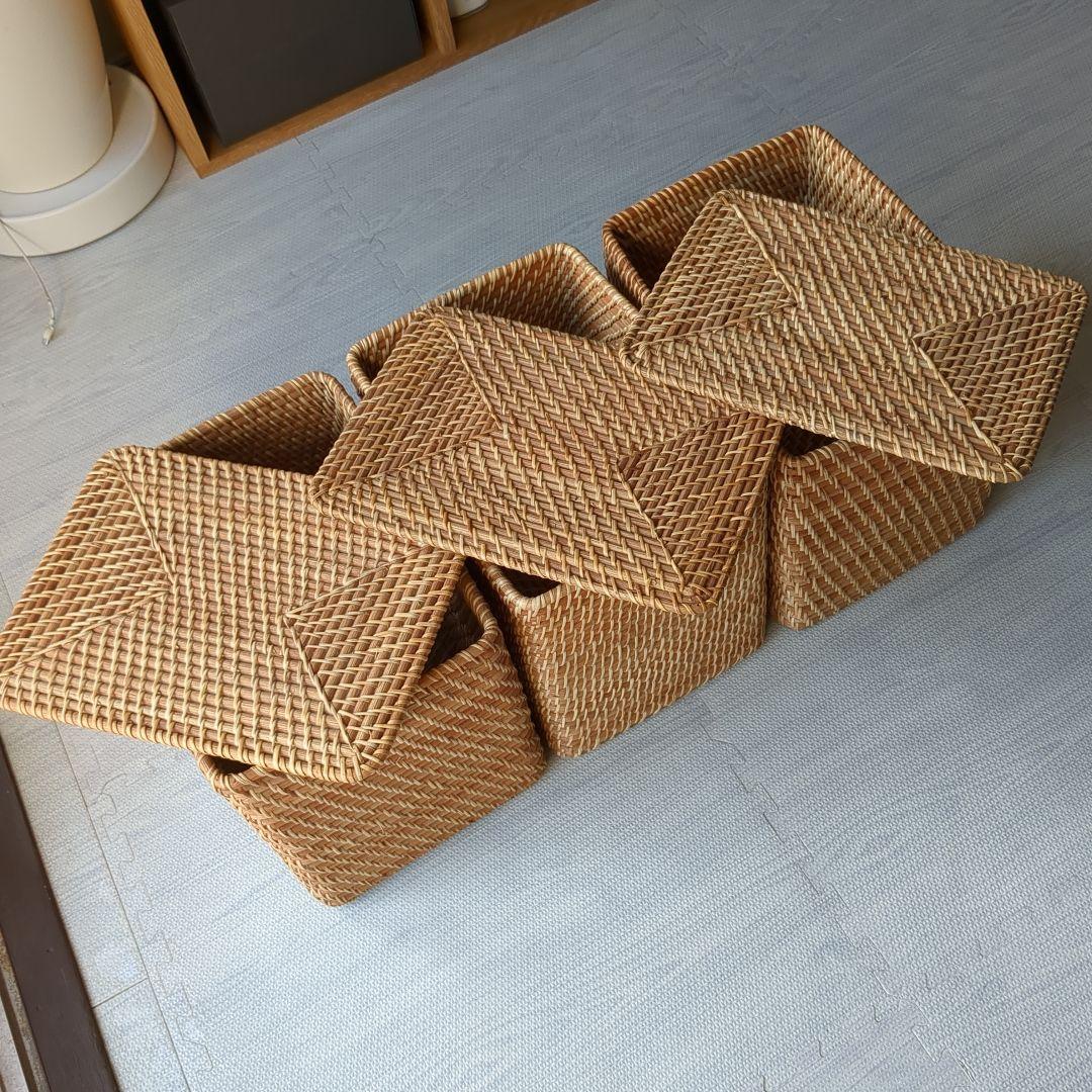 無印良品 重なるラタン長方形バスケット・特大 ３個セット