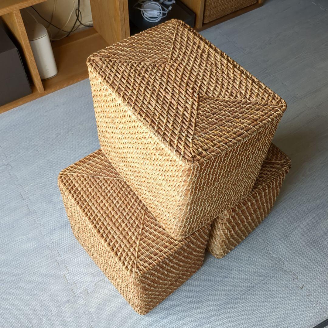 無印良品 重なるラタン長方形バスケット・特大 ３個セット