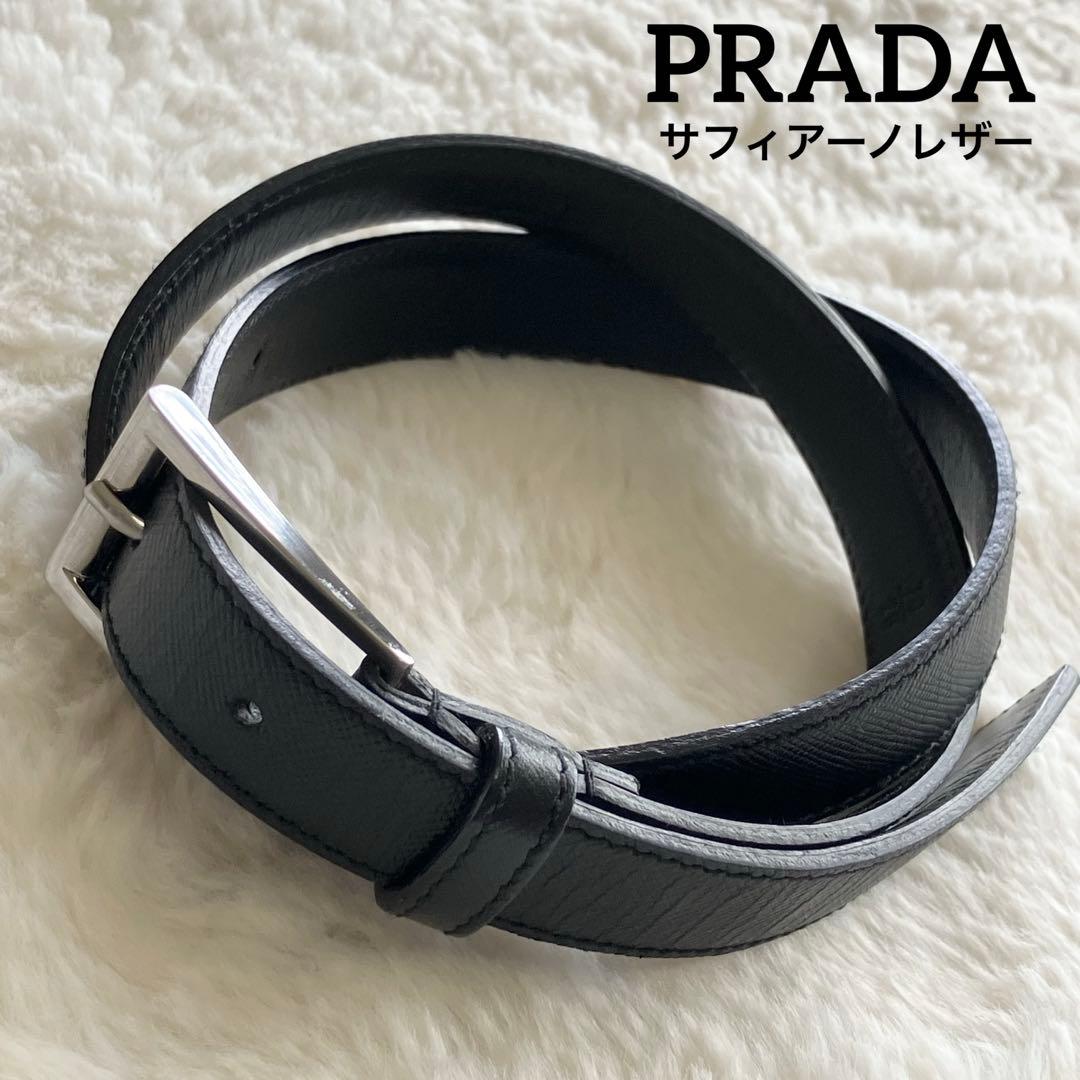 PRADA サフィアーノレザー スクエア ベルト ブラック 28 70