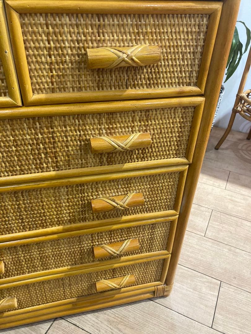 ラタン籐チェスト 家具 5段 タンス　レトロ アンティーク