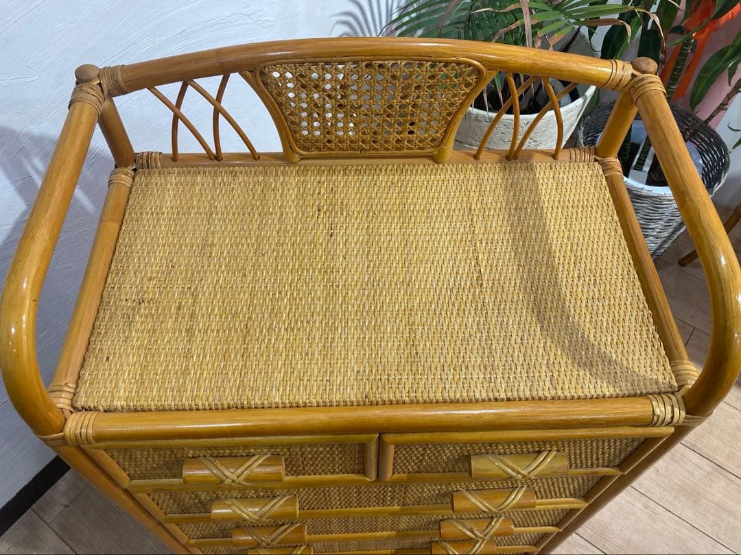 ラタン籐チェスト 家具 5段 タンス　レトロ アンティーク