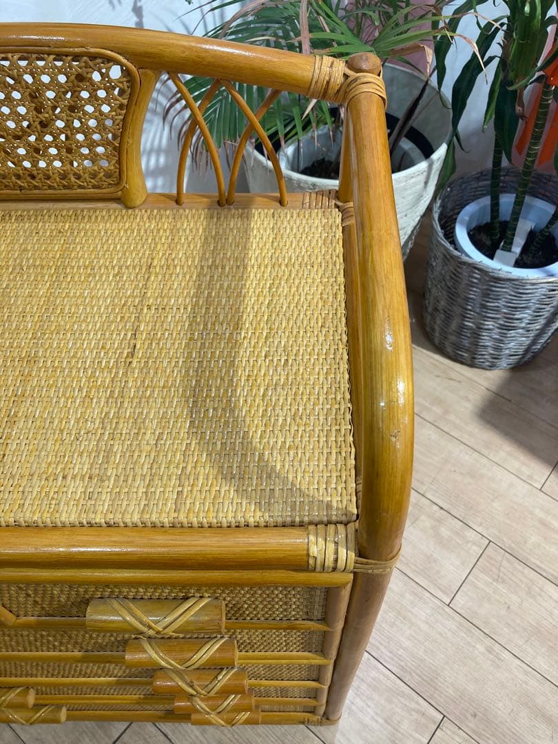 ラタン籐チェスト 家具 5段 タンス　レトロ アンティーク