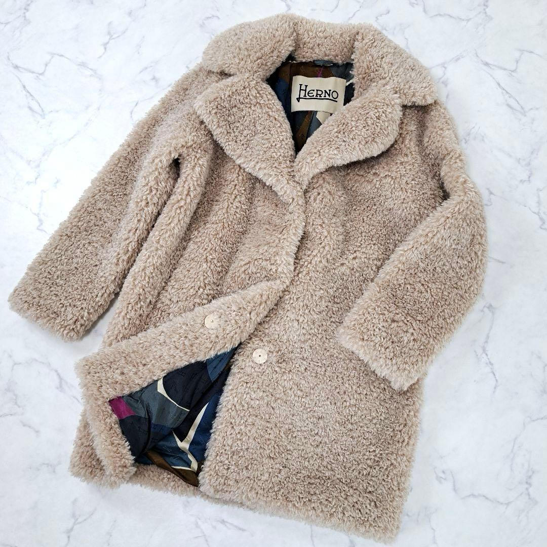 未使用級極美品★ HERNO 2022年 ボア エコファー カーリーコート 40