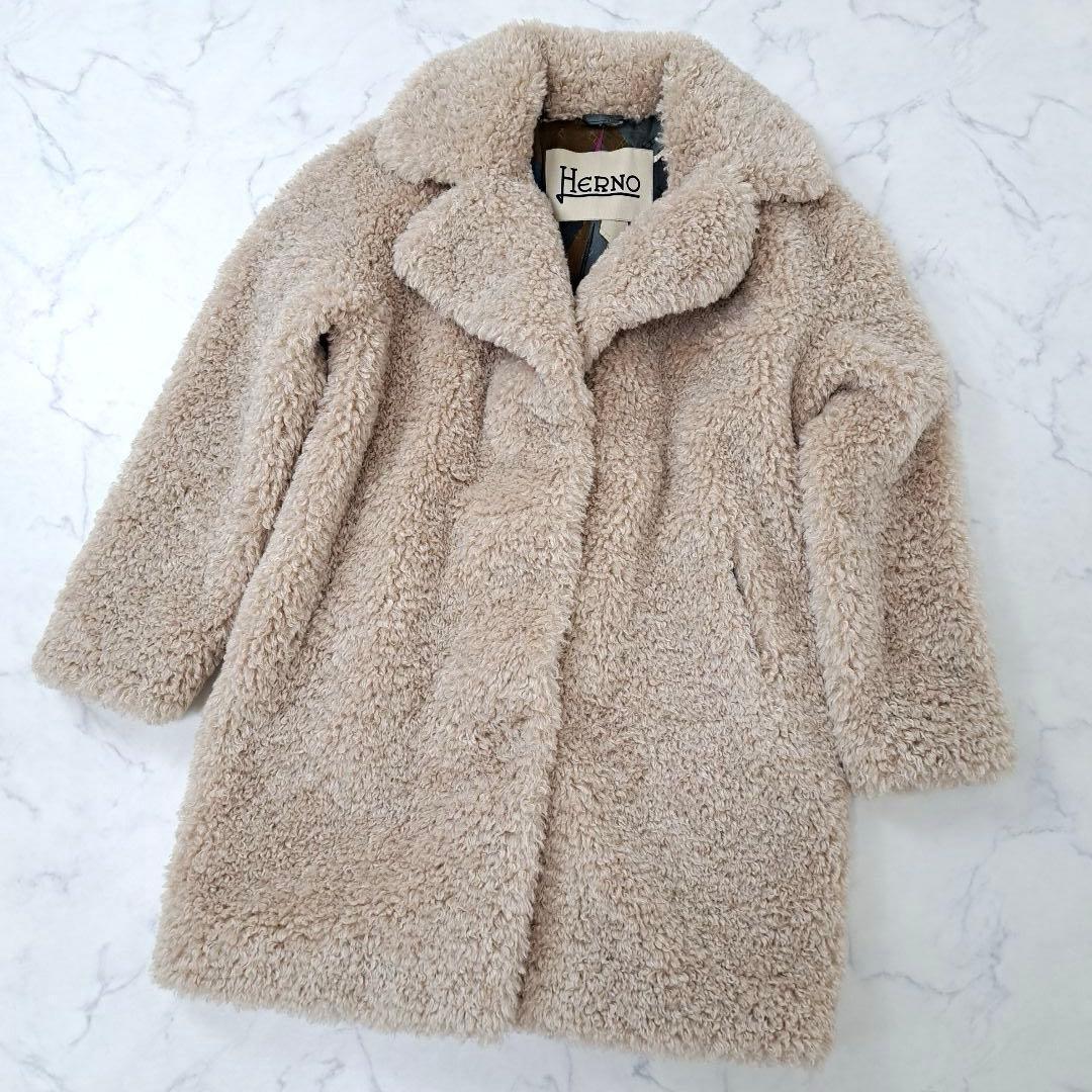 未使用級極美品★ HERNO 2022年 ボア エコファー カーリーコート 40