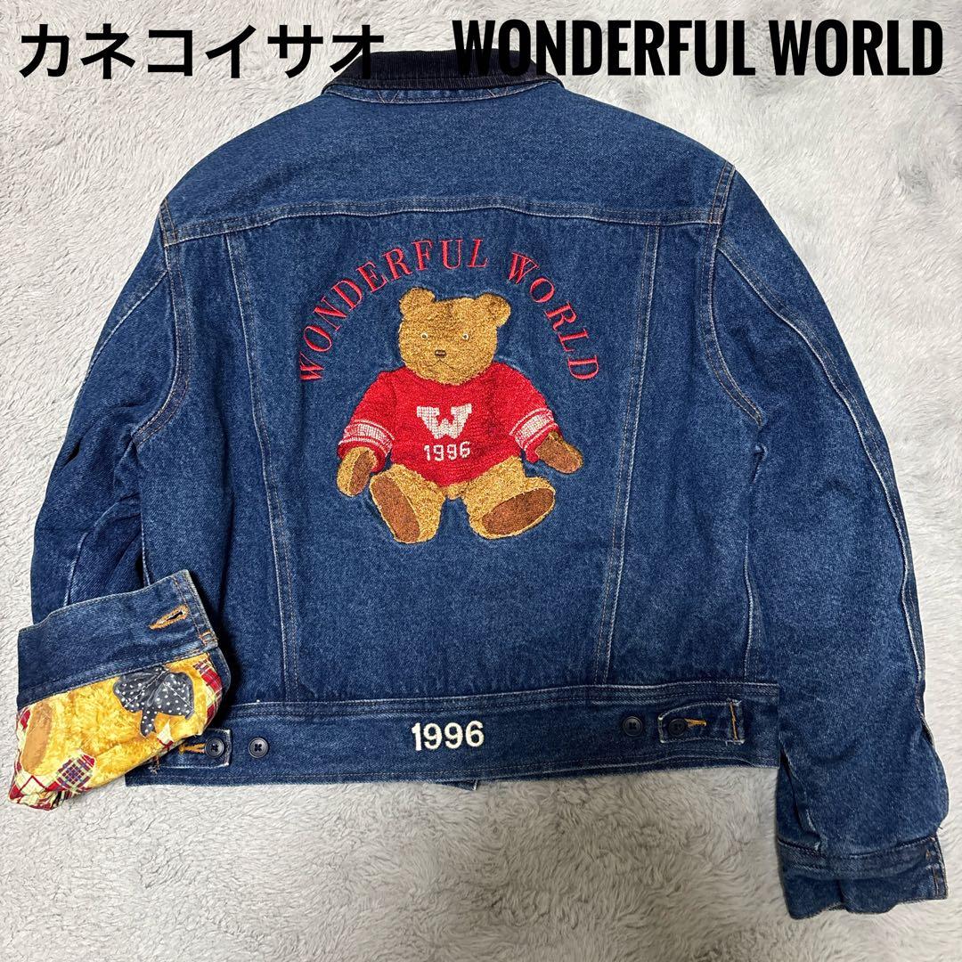 美品　ワンダフルワールド くま刺繍ワッペン デニムジャケット カネコイサオ　短丈