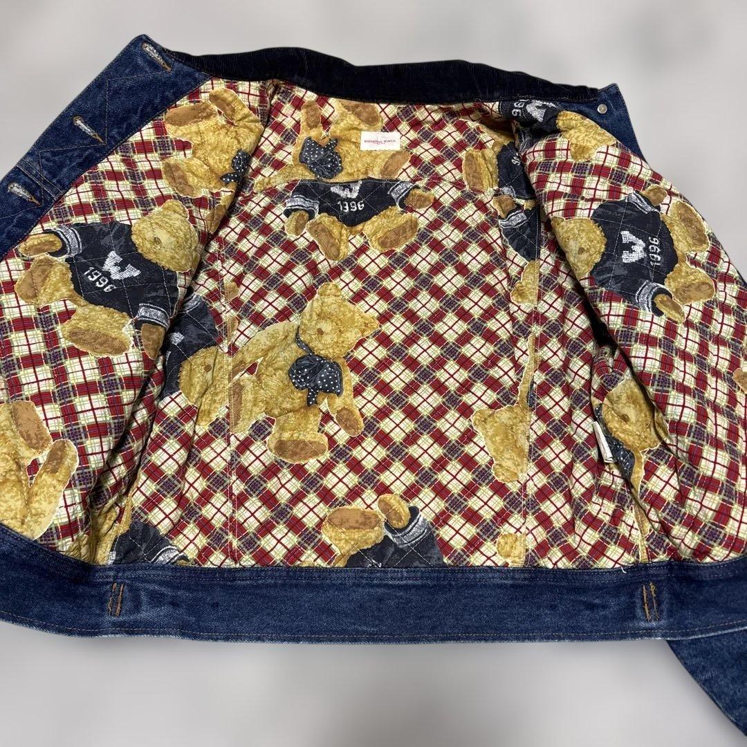 美品　ワンダフルワールド くま刺繍ワッペン デニムジャケット カネコイサオ　短丈