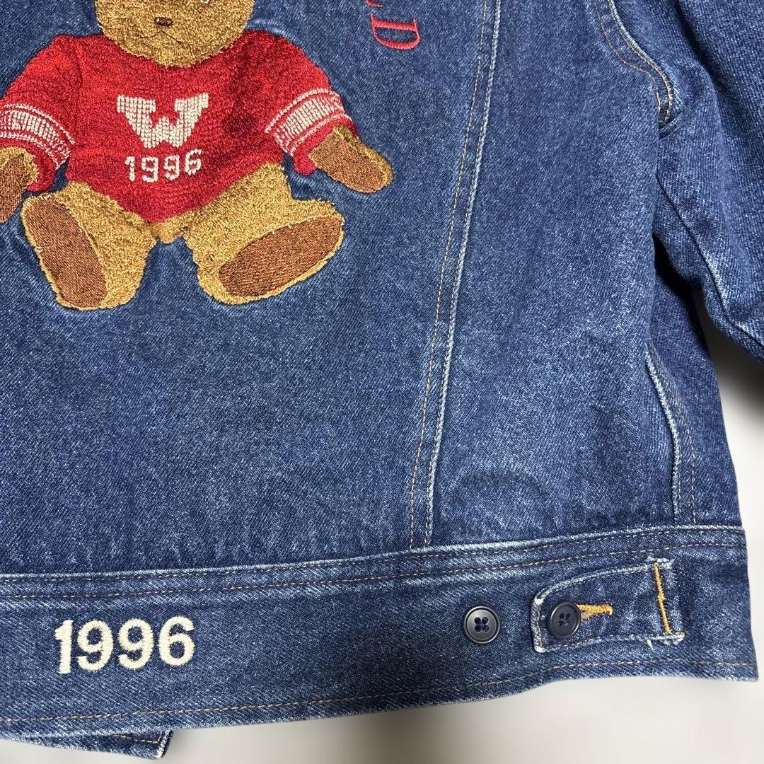 美品　ワンダフルワールド くま刺繍ワッペン デニムジャケット カネコイサオ　短丈