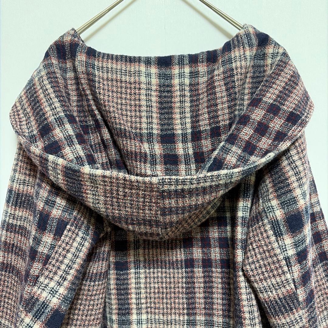 美品 コットンハウスアヤ コート アウター チェック ナチュラル 日本製 M