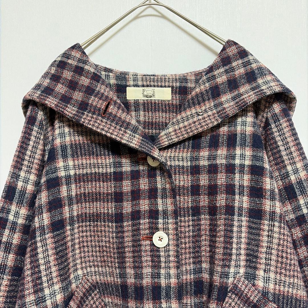 美品 コットンハウスアヤ コート アウター チェック ナチュラル 日本製 M