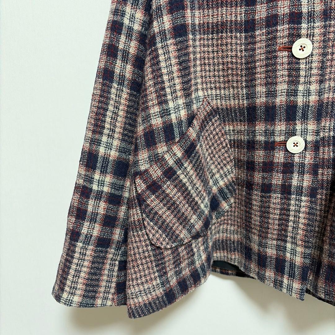 美品 コットンハウスアヤ コート アウター チェック ナチュラル 日本製 M