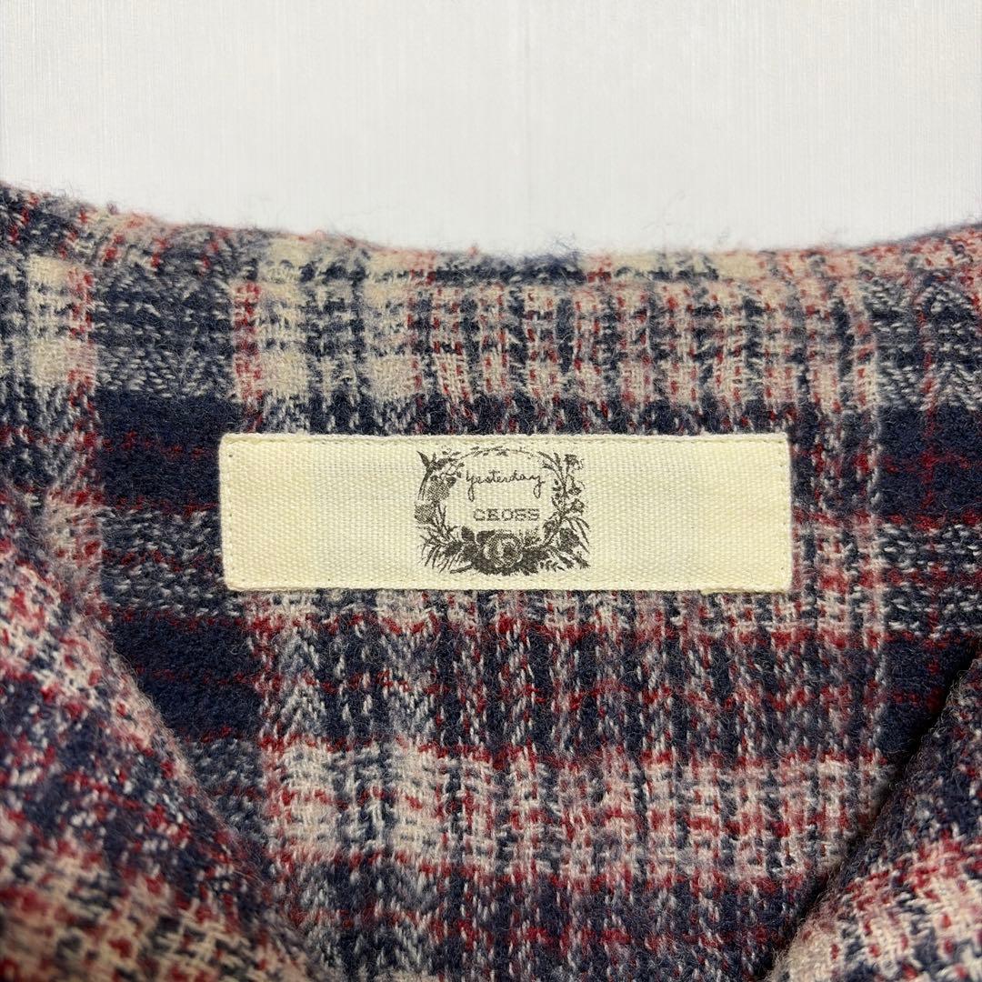 美品 コットンハウスアヤ コート アウター チェック ナチュラル 日本製 M