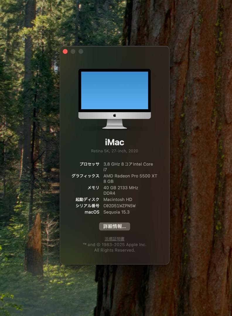 iMac Retina 5K 2020 27inch 512GB 40GBメモリ