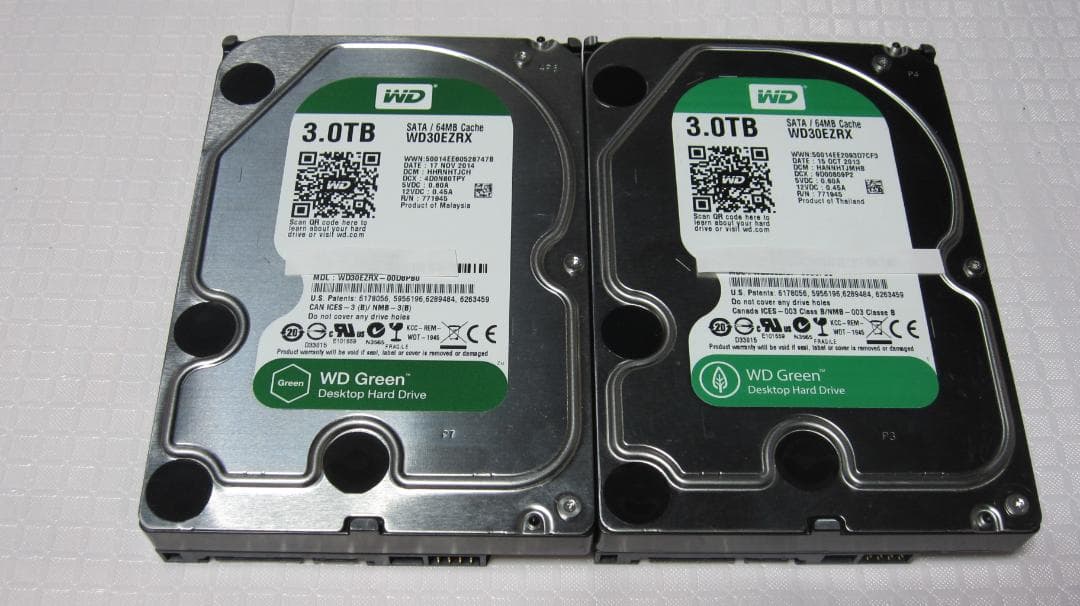 WD Green WD30EZRX 2台 3TB×2＝6TB 正常動作確認済
