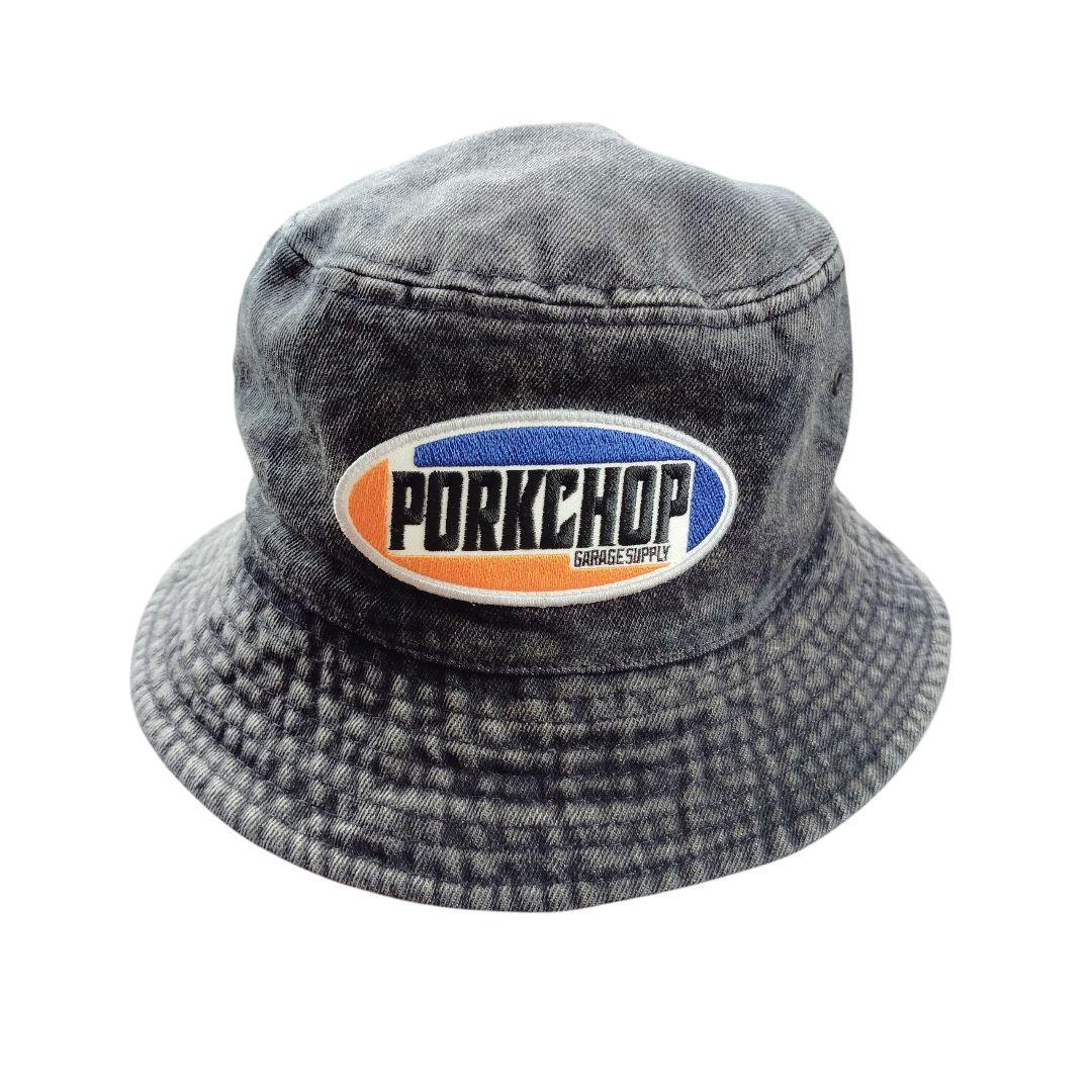 [ポークチョップ　オーバルロゴパッチ　バケットハット　デニムブラック　美品]