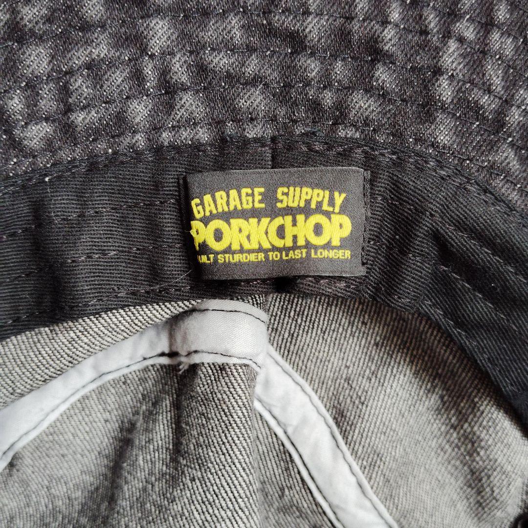 [ポークチョップ　オーバルロゴパッチ　バケットハット　デニムブラック　美品]