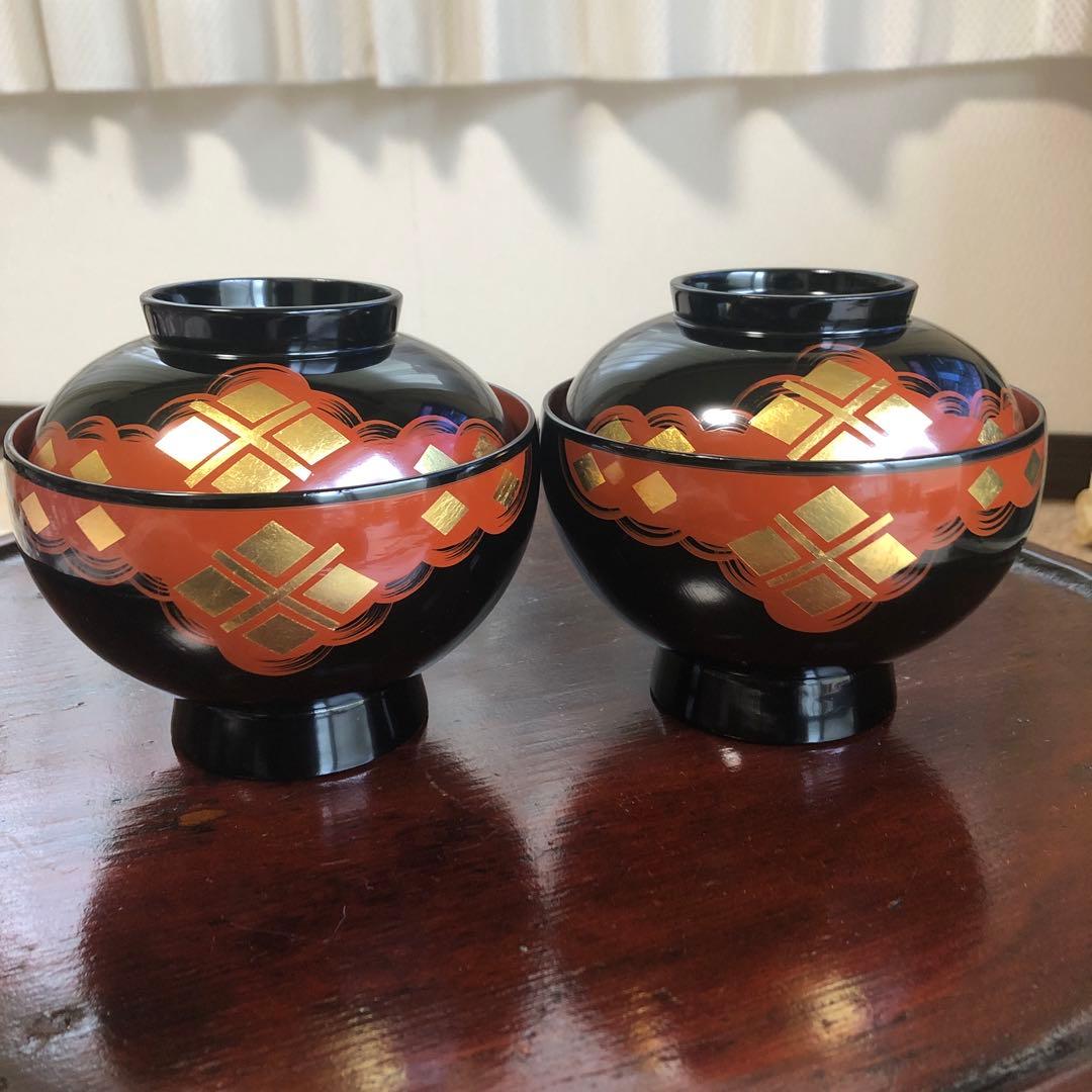 秀衡塗・秀衡椀・フタ付き・2客セット・天然木・木箱入り・レア・未使用保管品