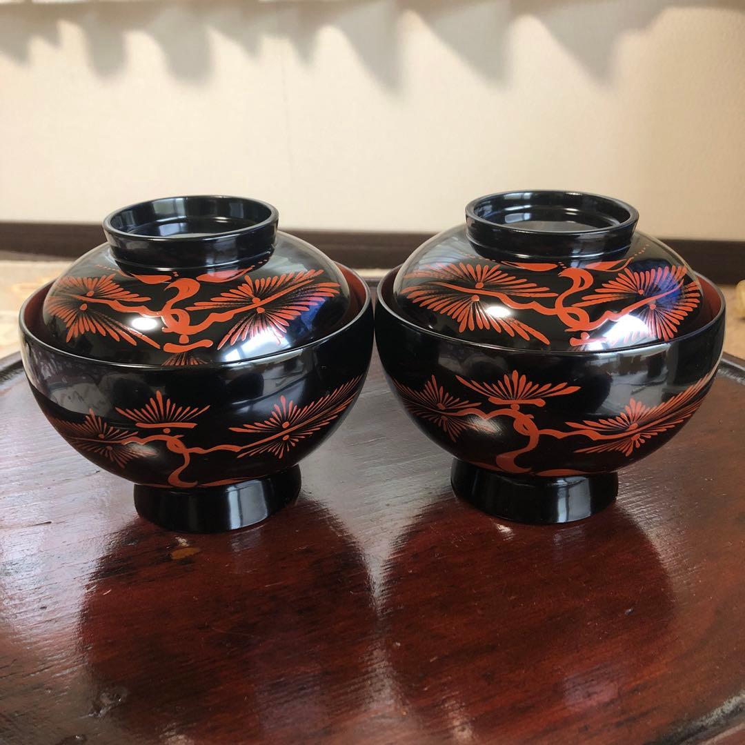 秀衡塗・秀衡椀・フタ付き・2客セット・天然木・木箱入り・レア・未使用保管品