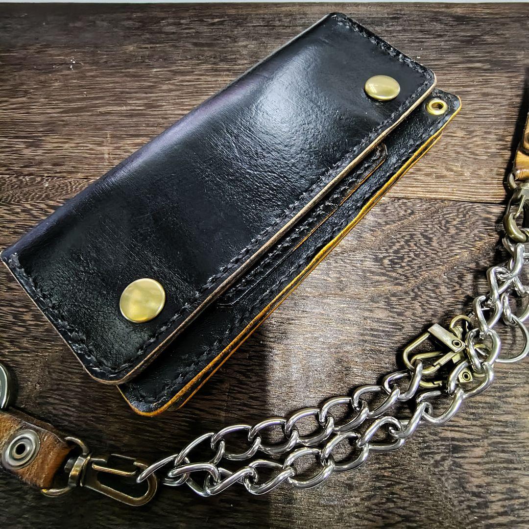 トラッカーウォレット ロング 手染め 黒