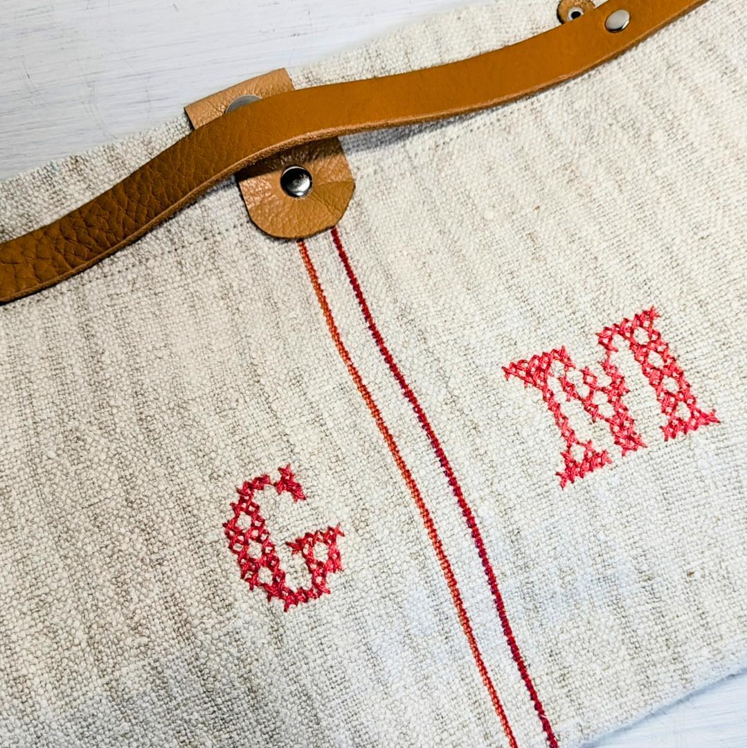 ハンドメイドantiquelinenspunグレインサック×牛革３WAY