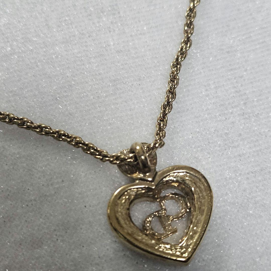 【美品】Christian Dior ネックレス ハートロゴ ラインストーン
