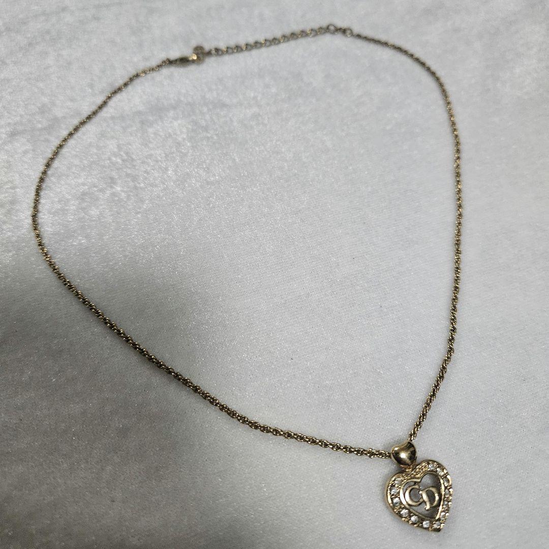 【美品】Christian Dior ネックレス ハートロゴ ラインストーン