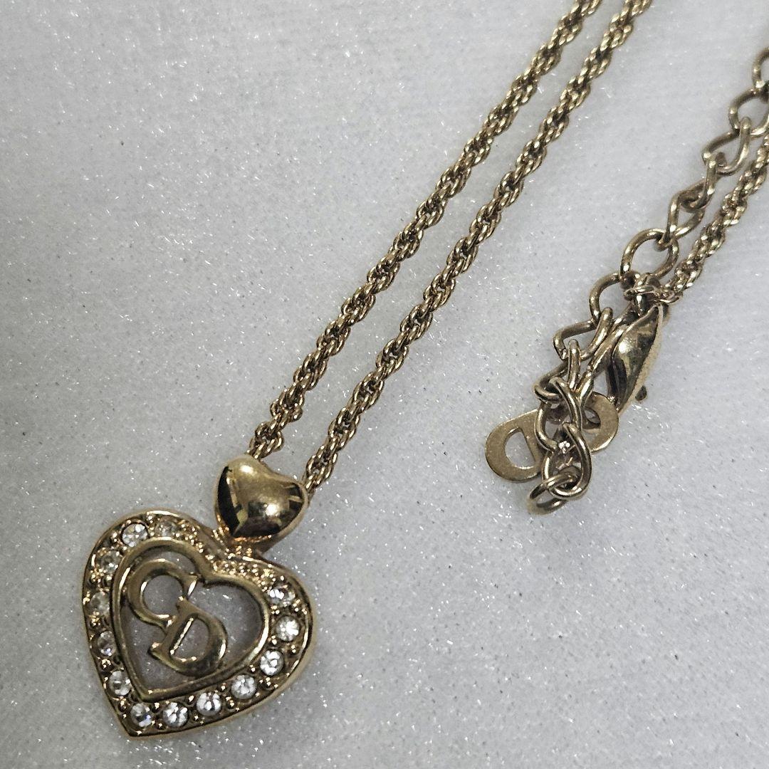 【美品】Christian Dior ネックレス ハートロゴ ラインストーン