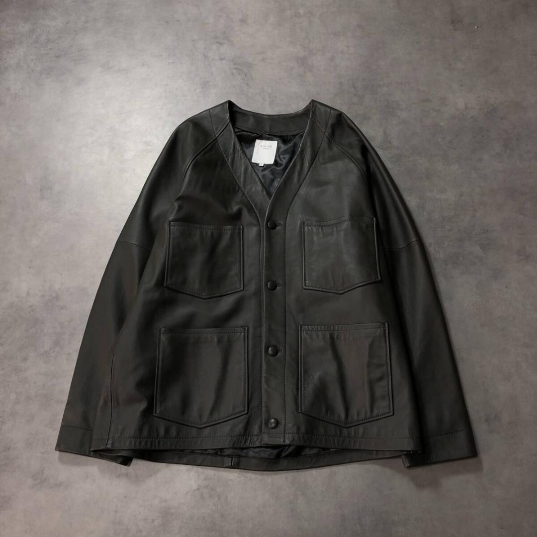 GQ3576◇B:MING by BEAMS : ノーカラー レザージャケット◇