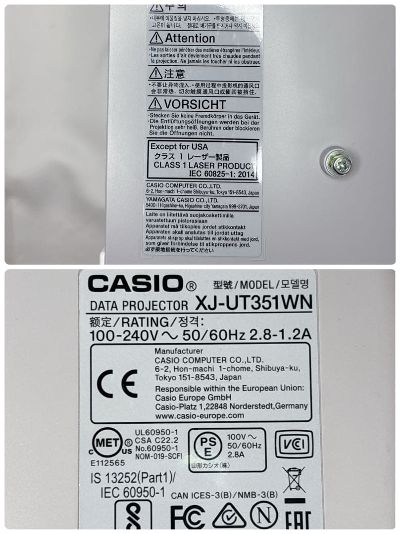 CASIO DLP XJ-UT351WNプロジェクター 本体＋壁掛金具YM-81